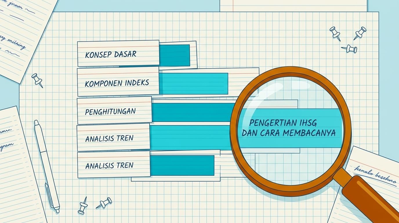 Ilustrasi papan indeks pasar dengan angka IHSG yang sedang bergerak naik